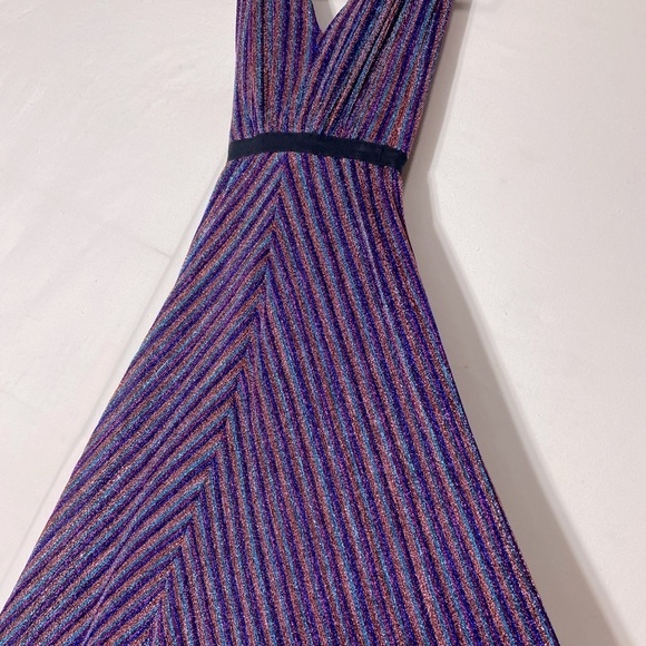 BCBGMaxAzria Metallic Stripe Pleated Gown Purple XXS - Picture 14 of 16